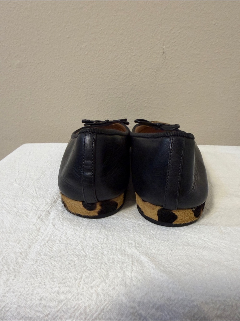 Prada Cavallino Leopard Trim Round Cap Toe Ballerina Flat Sz 37 US 6.5 - Picture 7 of 12